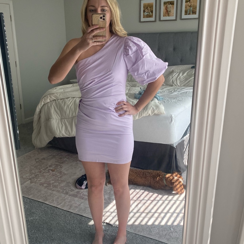 Lavender these there boutique one shoulder puff sleeve dress. Worn once